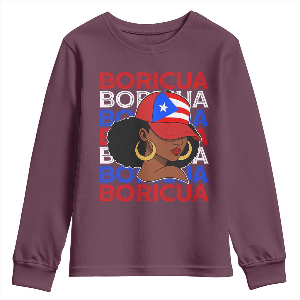 Puerto Rico Boricua Girl Proud Puerto Rican Hispanic Heritage Youth Sweatshirt TS11 Maroon Print Your Wear
