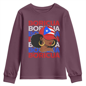 Puerto Rico Boricua Girl Proud Puerto Rican Hispanic Heritage Youth Sweatshirt TS11 Maroon Print Your Wear