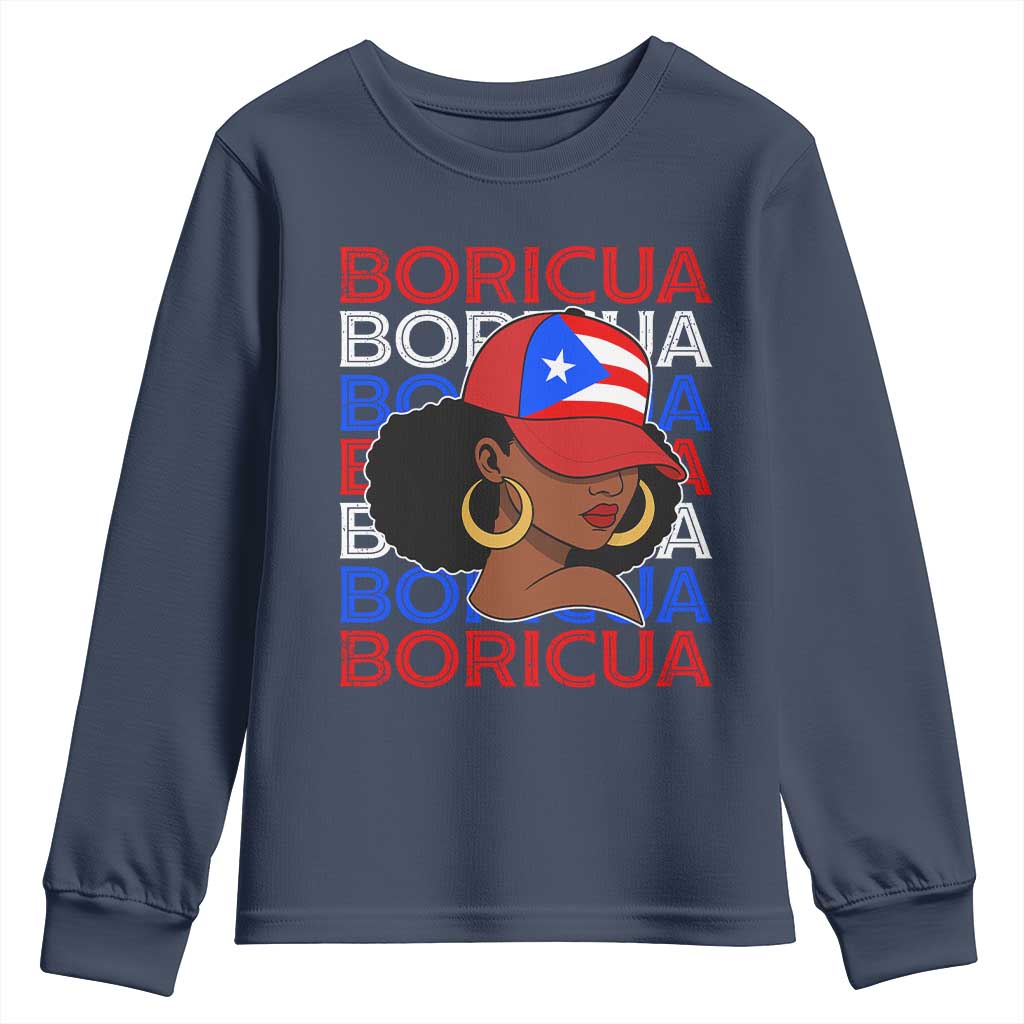 Puerto Rico Boricua Girl Proud Puerto Rican Hispanic Heritage Youth Sweatshirt TS11 Navy Print Your Wear