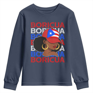 Puerto Rico Boricua Girl Proud Puerto Rican Hispanic Heritage Youth Sweatshirt TS11 Navy Print Your Wear