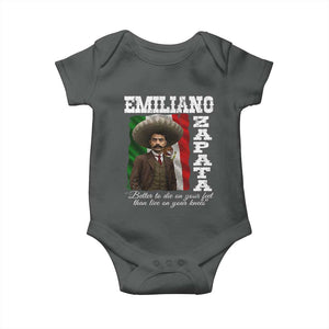 Emiliano Zapata Baby Onesie Better To Die On Your Feet Than Live On Your Knees Mexican Revolution TS11 Dark Heather Print Your Wear