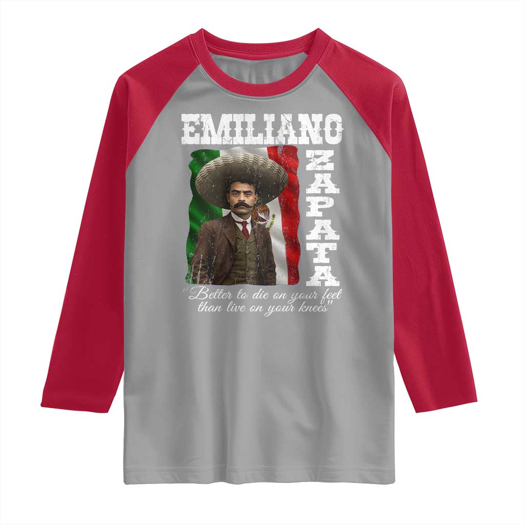 Emiliano Zapata Raglan Shirt Better To Die On Your Feet Than Live On Your Knees Mexican Revolution TS11 Sport Gray Red Print Your Wear
