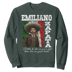 Emiliano Zapata Sweatshirt Better To Die On Your Feet Than Live On Your Knees Mexican Revolution TS11 Dark Forest Green Print Your Wear