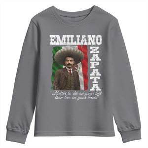 Emiliano Zapata Youth Sweatshirt Better To Die On Your Feet Than Live On Your Knees Mexican Revolution TS11 Charcoal Print Your Wear