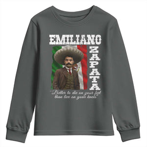 Emiliano Zapata Youth Sweatshirt Better To Die On Your Feet Than Live On Your Knees Mexican Revolution TS11 Dark Heather Print Your Wear