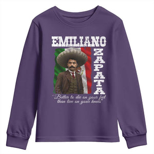 Emiliano Zapata Youth Sweatshirt Better To Die On Your Feet Than Live On Your Knees Mexican Revolution TS11 Purple Print Your Wear