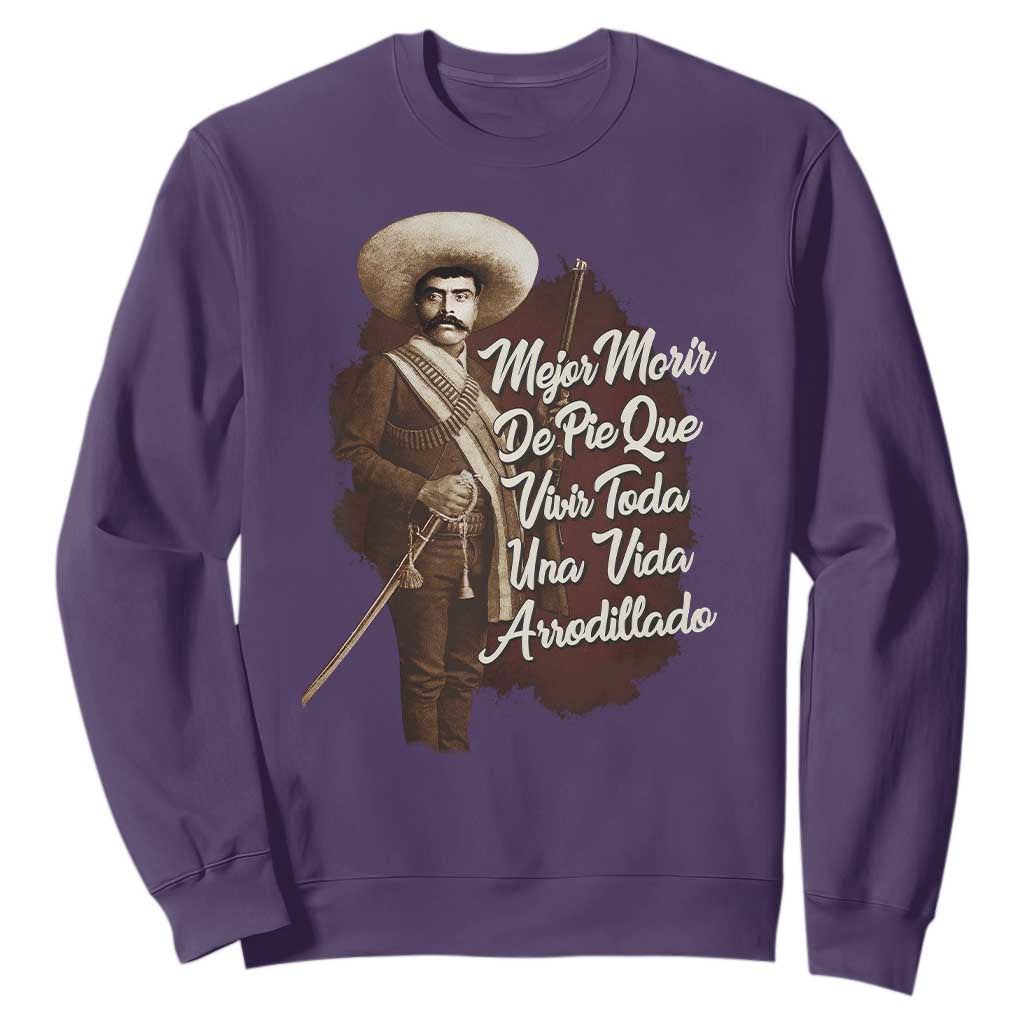 Emiliano Zapata Sweatshirt Mejor Morir De Pie Que Vivir Toda Una Vida Arrodillado TS11 Purple Print Your Wear