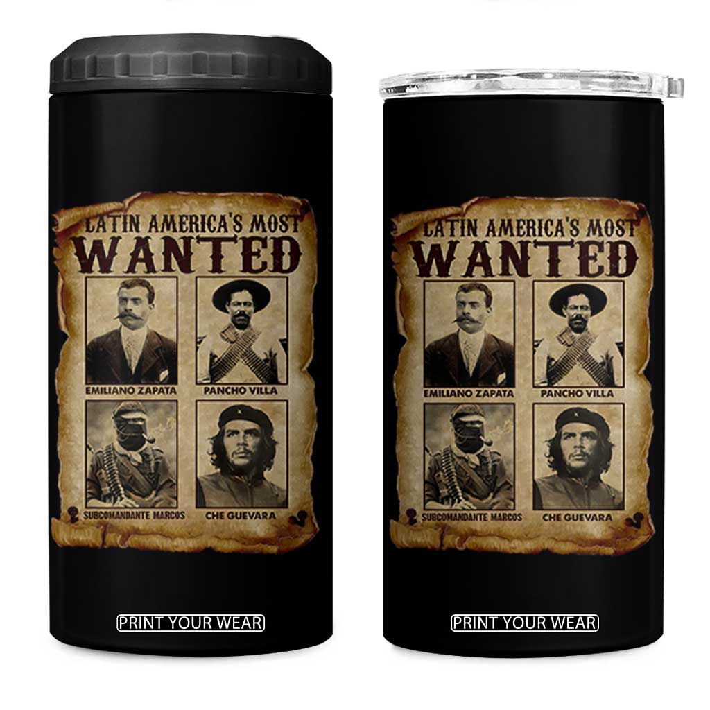 Latin America's Most Wanted Revolution Latino Hispanic Heritage 4 in 1 Can Cooler Tumbler Wanted Sign TS11 One Size: 16 oz Black Print Your Wear