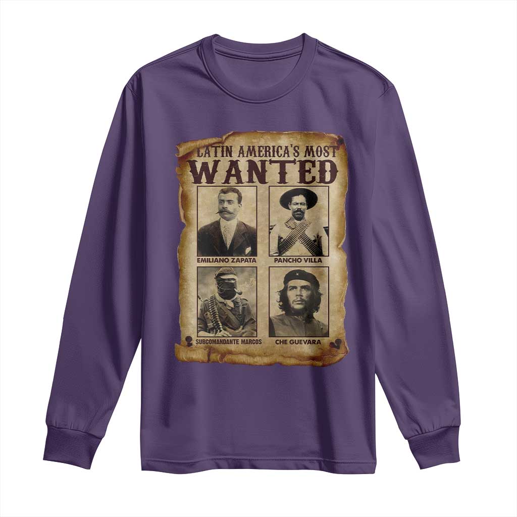 Latin America's Most Wanted Revolution Latino Hispanic Heritage Long Sleeve Shirt Wanted Sign TS11 Purple Print Your Wear