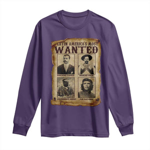 Latin America's Most Wanted Revolution Latino Hispanic Heritage Long Sleeve Shirt Wanted Sign TS11 Purple Print Your Wear