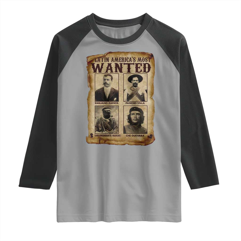 Latin America's Most Wanted Revolution Latino Hispanic Heritage Raglan Shirt Wanted Sign TS11 Sport Gray Black Print Your Wear