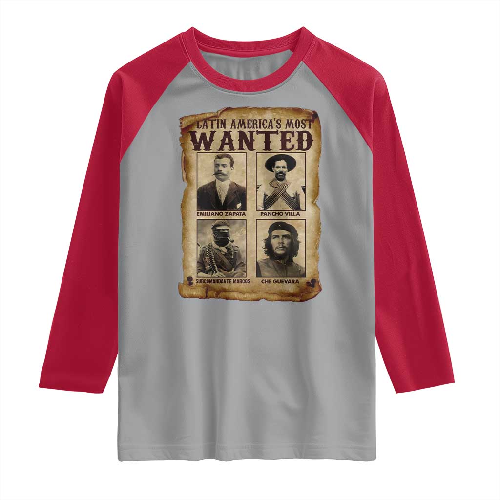 Latin America's Most Wanted Revolution Latino Hispanic Heritage Raglan Shirt Wanted Sign TS11 Sport Gray Red Print Your Wear