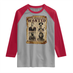Latin America's Most Wanted Revolution Latino Hispanic Heritage Raglan Shirt Wanted Sign TS11 Sport Gray Red Print Your Wear