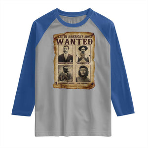 Latin America's Most Wanted Revolution Latino Hispanic Heritage Raglan Shirt Wanted Sign TS11 Sport Gray Royal Print Your Wear