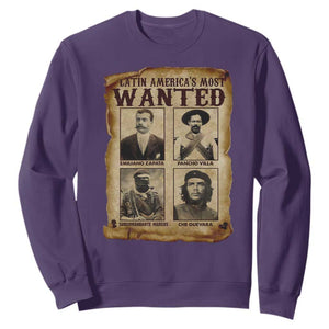 Latin America's Most Wanted Revolution Latino Hispanic Heritage Sweatshirt Wanted Sign TS11 Purple Print Your Wear