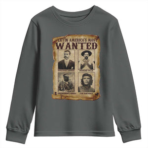 Latin America's Most Wanted Revolution Latino Hispanic Heritage Youth Sweatshirt Wanted Sign TS11 Dark Heather Print Your Wear