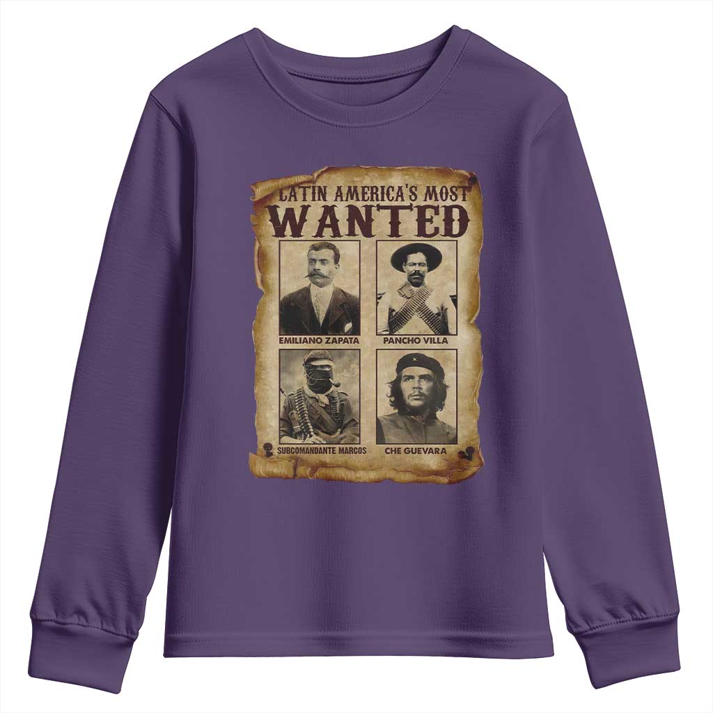 Latin America's Most Wanted Revolution Latino Hispanic Heritage Youth Sweatshirt Wanted Sign TS11 Purple Print Your Wear