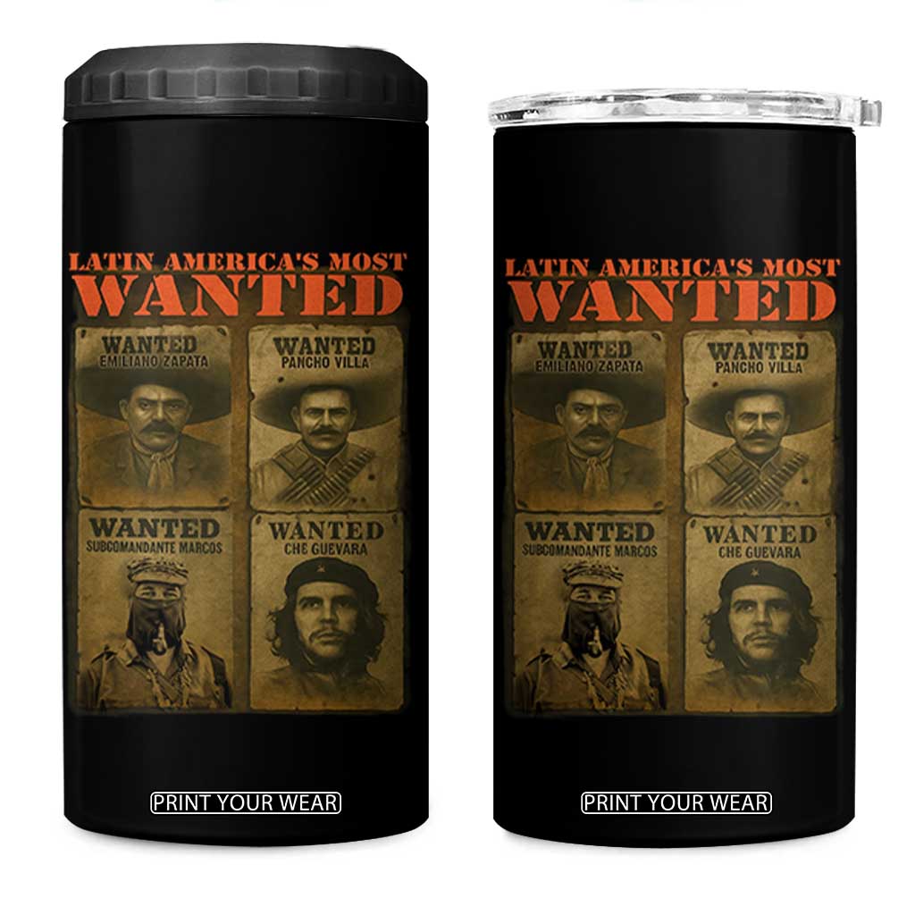 Latin America's Most Wanted 4 in 1 Can Cooler Tumbler Mexican Revolution Latino Hispanic Heritage TS11 One Size: 16 oz Black Print Your Wear