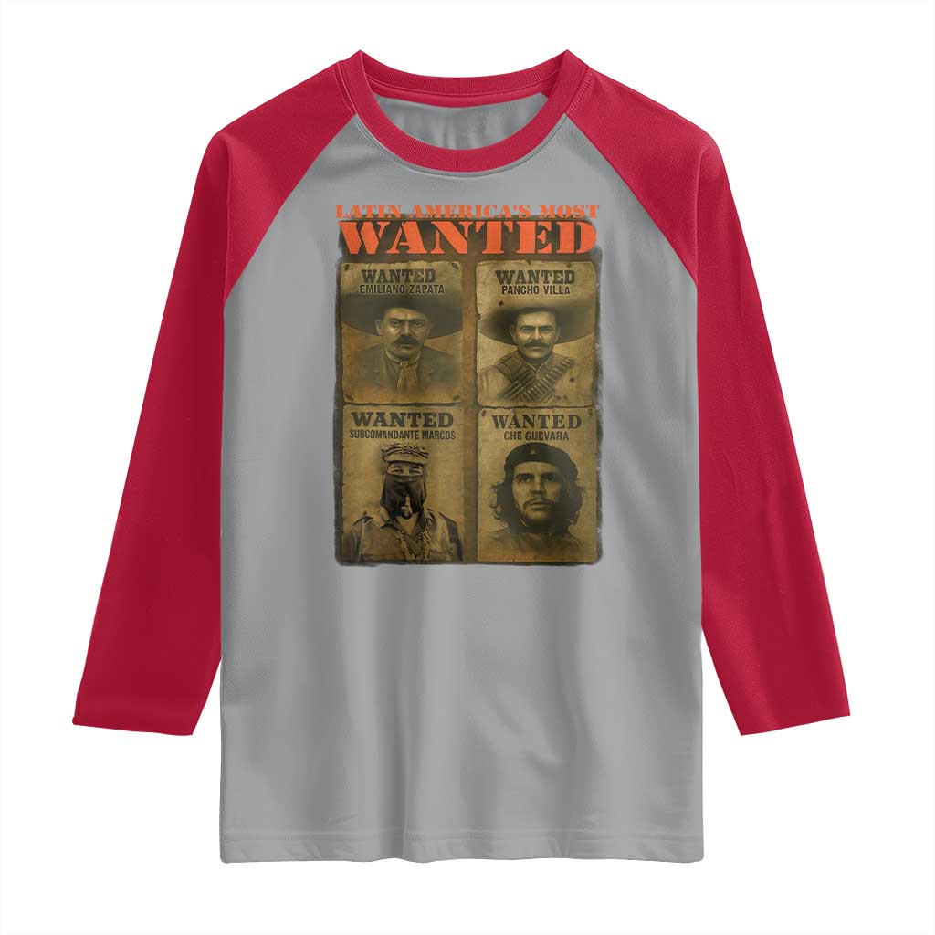 Latin America's Most Wanted Raglan Shirt Mexican Revolution Latino Hispanic Heritage TS11 Sport Gray Red Print Your Wear