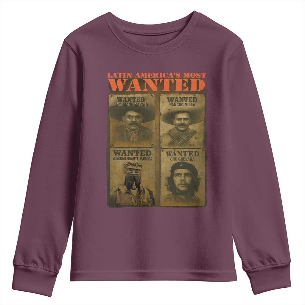 Latin America's Most Wanted Youth Sweatshirt Mexican Revolution Latino Hispanic Heritage TS11 Maroon Print Your Wear