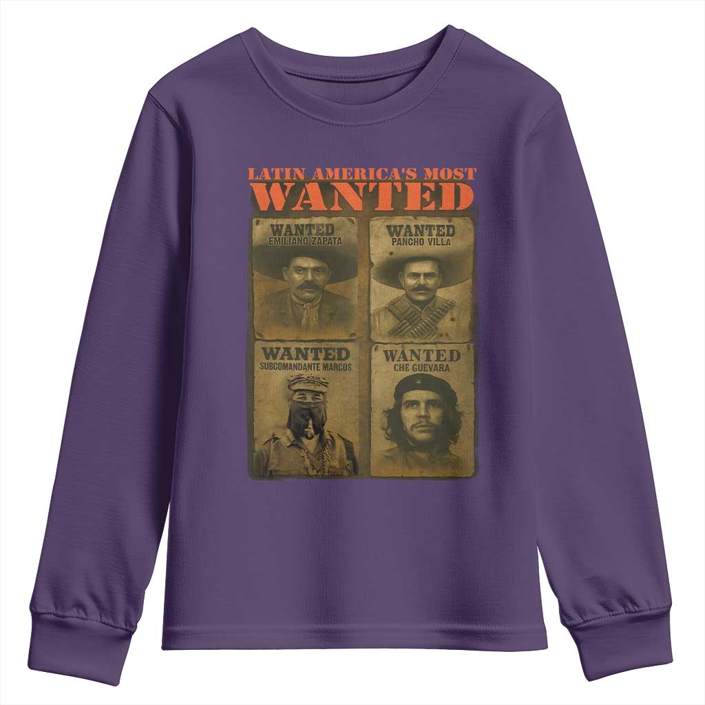 Latin America's Most Wanted Youth Sweatshirt Mexican Revolution Latino Hispanic Heritage TS11 Purple Print Your Wear