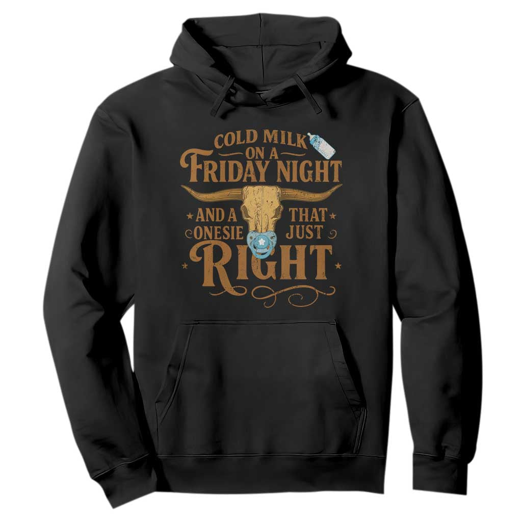 Funny Cold Milk On A Friday Night And A Onesie That Fits Just Right Hoodie Longhorn Cow Skull TS11 Black Print Your Wear