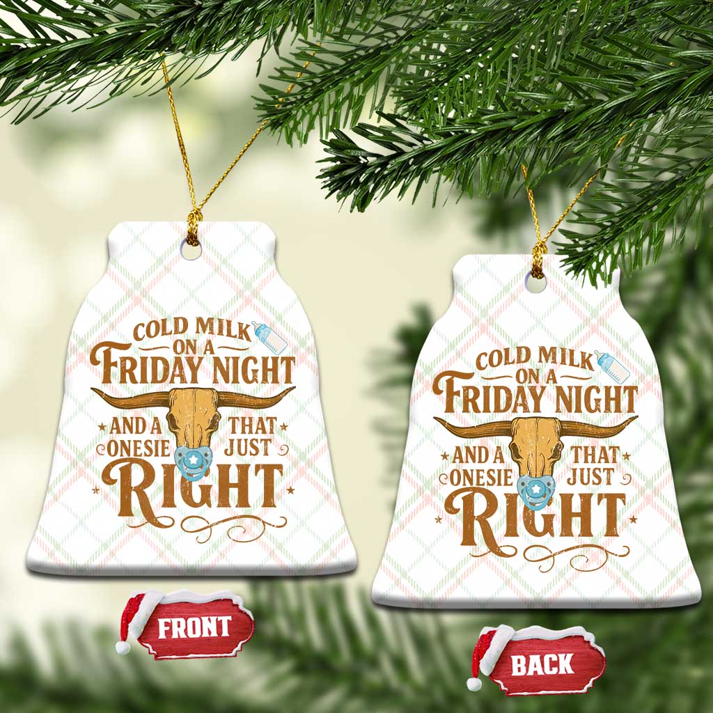 Funny Cold Milk On A Friday Night And A Onesie That Fits Just Right Ceramic Ornament Longhorn Cow Skull TS11 Print Your Wear