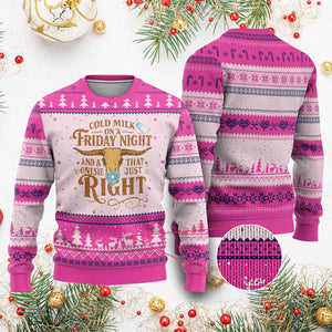 Funny Cold Milk On A Friday Night And A Onesie That Fits Just Right Ugly Christmas Sweater Longhorn Cow Skull TS11 Hot Pink Print Your Wear