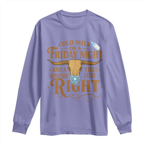 Funny Cold Milk On A Friday Night And A Onesie That Fits Just Right Long Sleeve Shirt Longhorn Cow Skull TS11 Violet Print Your Wear