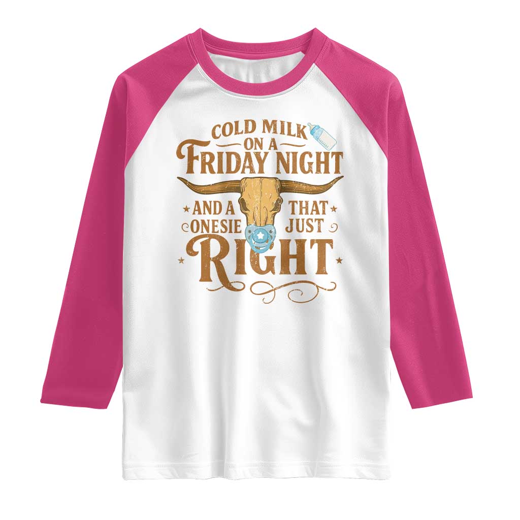 Funny Cold Milk On A Friday Night And A Onesie That Fits Just Right Raglan Shirt Longhorn Cow Skull TS11 White Heliconia Print Your Wear