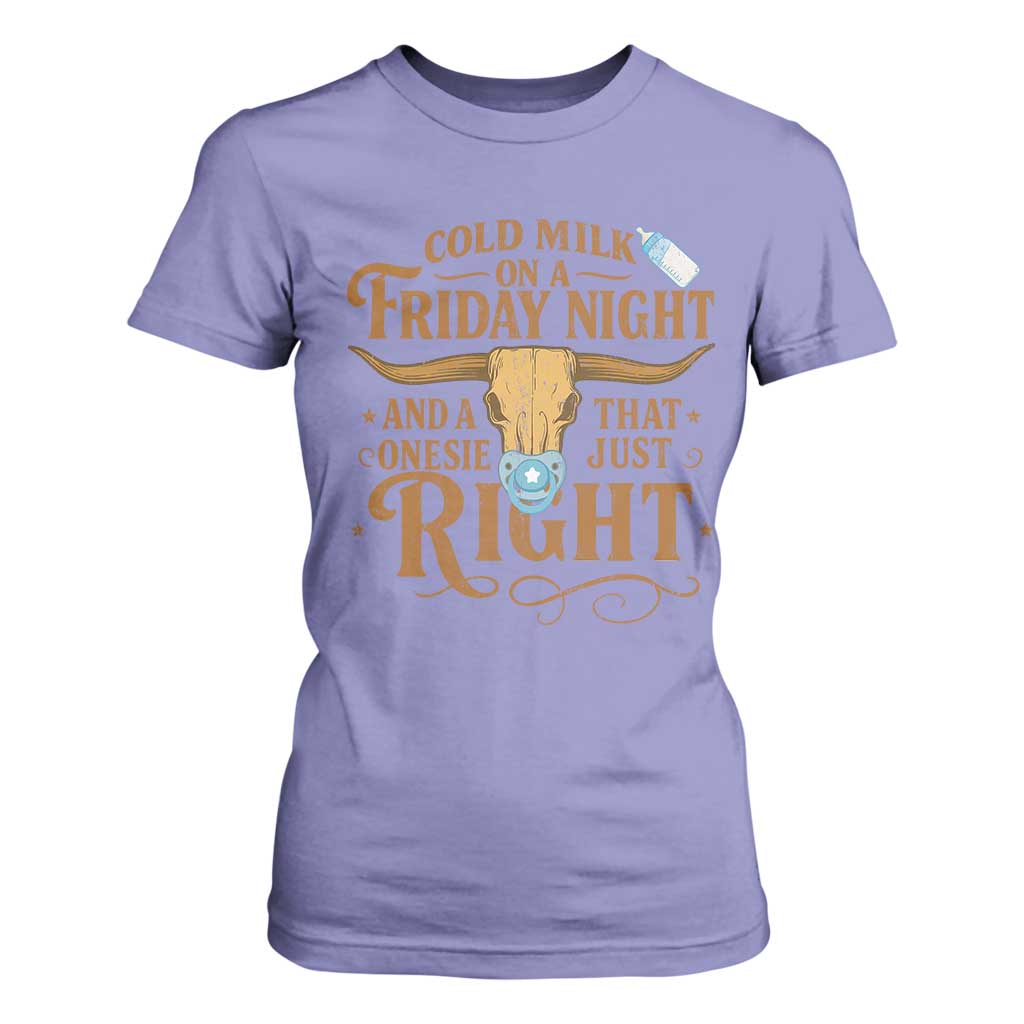 Funny Cold Milk On A Friday Night And A Onesie That Fits Just Right T Shirt For Women Longhorn Cow Skull TS11 Violet Print Your Wear