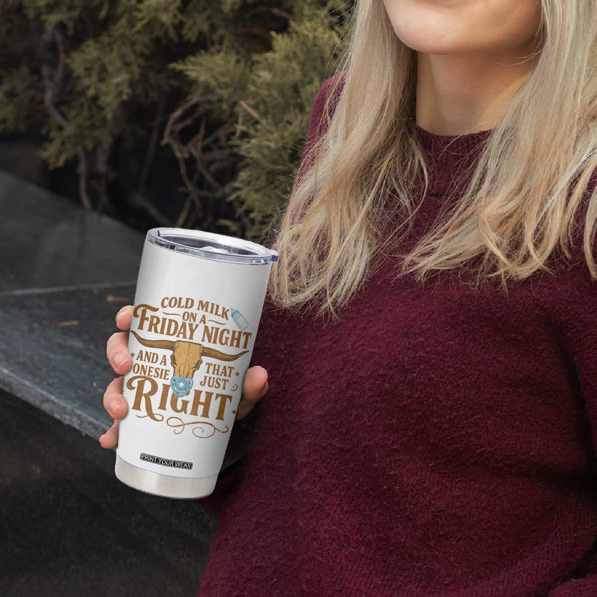Funny Cold Milk On A Friday Night And A Onesie That Fits Just Right Tumbler Cup Longhorn Cow Skull TS11 Print Your Wear