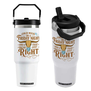 Funny Cold Milk On A Friday Night And A Onesie That Fits Just Right Flip Straw Tumbler Longhorn Cow Skull TS11 One Size: 30 oz White Print Your Wear