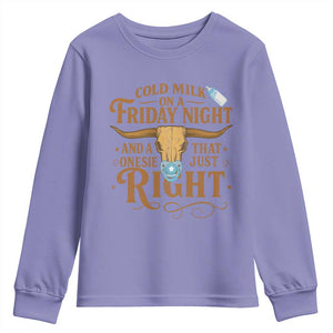 Funny Cold Milk On A Friday Night And A Onesie That Fits Just Right Youth Sweatshirt Longhorn Cow Skull TS11 Violet Print Your Wear