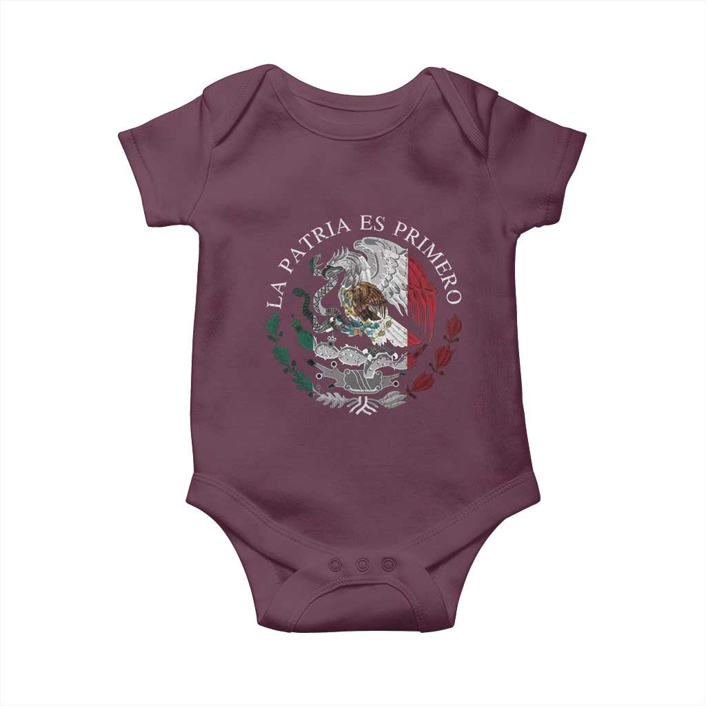 Mexican Pride Baby Onesie La Patria Es Primero Coat Of Arms TS11 Maroon Print Your Wear
