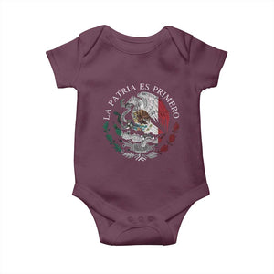 Mexican Pride Baby Onesie La Patria Es Primero Coat Of Arms TS11 Maroon Print Your Wear