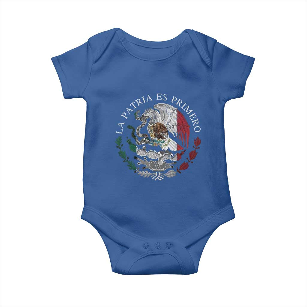 Mexican Pride Baby Onesie La Patria Es Primero Coat Of Arms TS11 Royal Blue Print Your Wear
