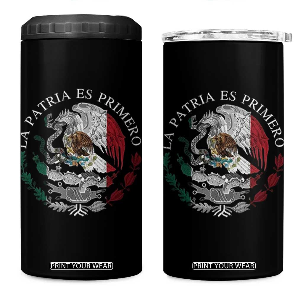 Mexican Pride 4 in 1 Can Cooler Tumbler La Patria Es Primero Coat Of Arms TS11 One Size: 16 oz Black Print Your Wear