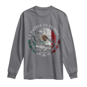 Mexican Pride Long Sleeve Shirt La Patria Es Primero Coat Of Arms TS11 Charcoal Print Your Wear