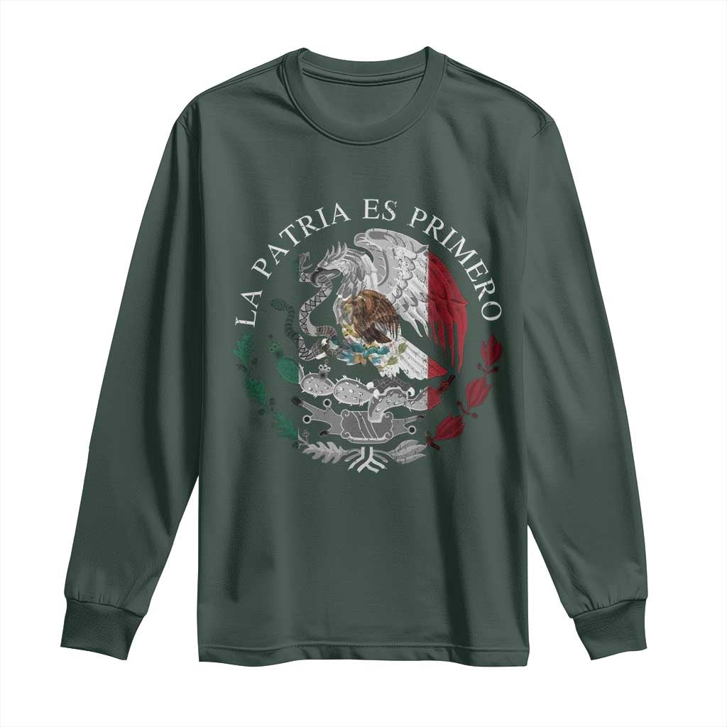 Mexican Pride Long Sleeve Shirt La Patria Es Primero Coat Of Arms TS11 Dark Forest Green Print Your Wear