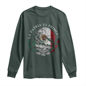 Mexican Pride Long Sleeve Shirt La Patria Es Primero Coat Of Arms TS11 Dark Forest Green Print Your Wear