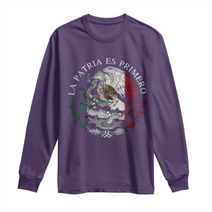 Mexican Pride Long Sleeve Shirt La Patria Es Primero Coat Of Arms TS11 Purple Print Your Wear