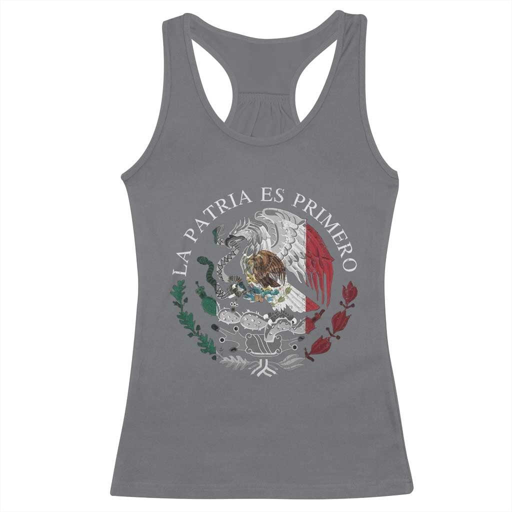 Mexican Pride Racerback Tank Top La Patria Es Primero Coat Of Arms TS11 Charcoal Print Your Wear