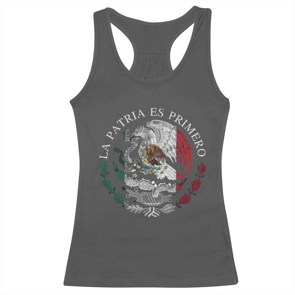 Mexican Pride Racerback Tank Top La Patria Es Primero Coat Of Arms TS11 Dark Heather Print Your Wear