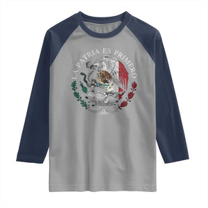 Mexican Pride Raglan Shirt La Patria Es Primero Coat Of Arms TS11 Sport Gray Navy Print Your Wear