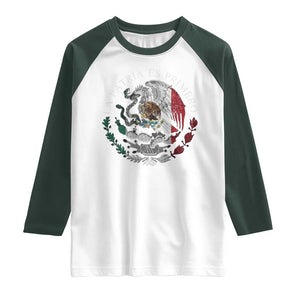 Mexican Pride Raglan Shirt La Patria Es Primero Coat Of Arms TS11 White Dark Forest Green Print Your Wear