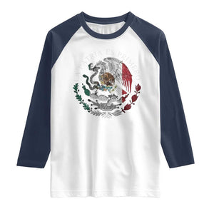 Mexican Pride Raglan Shirt La Patria Es Primero Coat Of Arms TS11 White Navy Print Your Wear