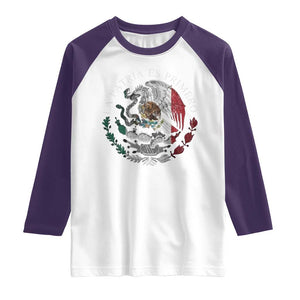Mexican Pride Raglan Shirt La Patria Es Primero Coat Of Arms TS11 White Purple Print Your Wear