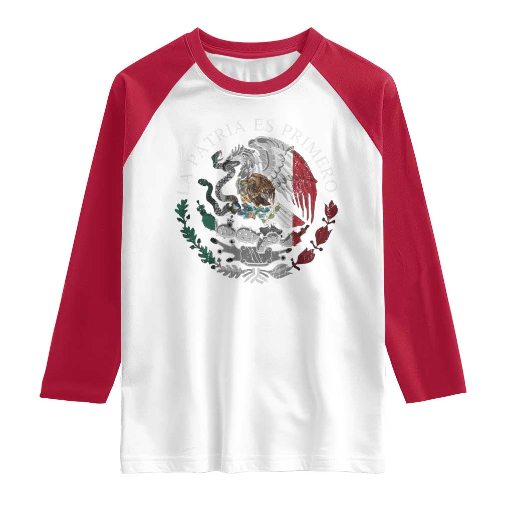 Mexican Pride Raglan Shirt La Patria Es Primero Coat Of Arms TS11 White Red Print Your Wear