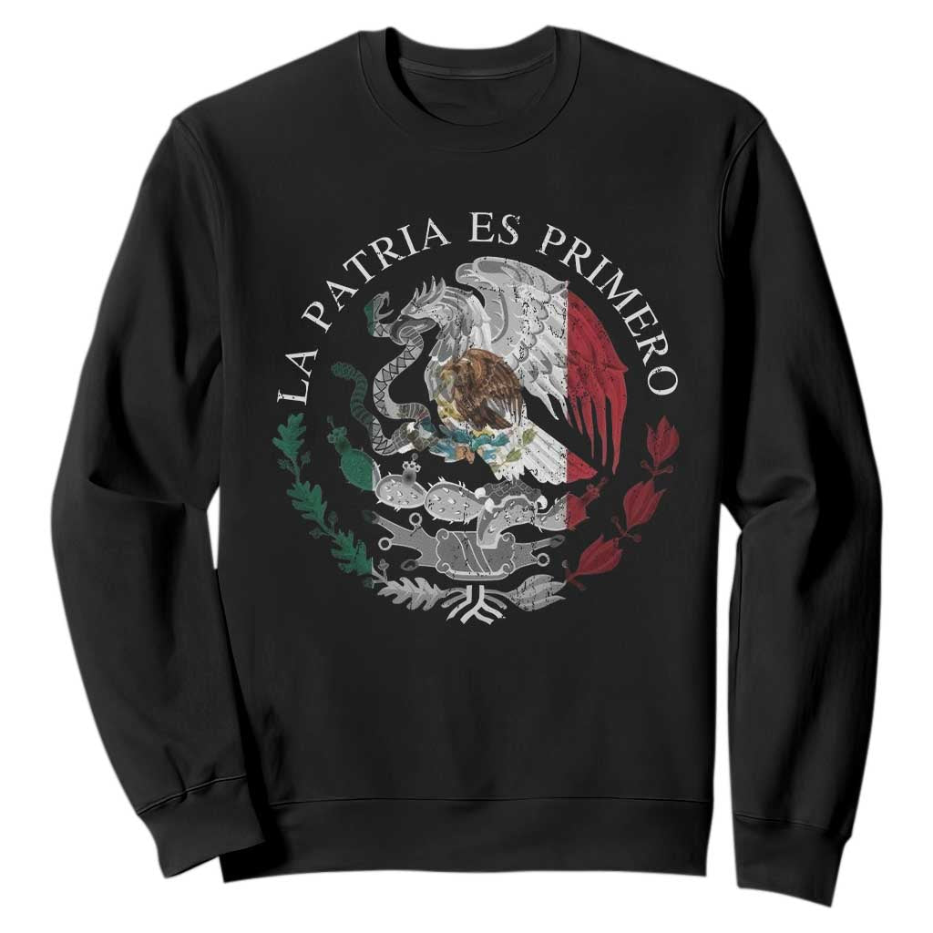 Mexican Pride Sweatshirt La Patria Es Primero Coat Of Arms TS11 Black Print Your Wear